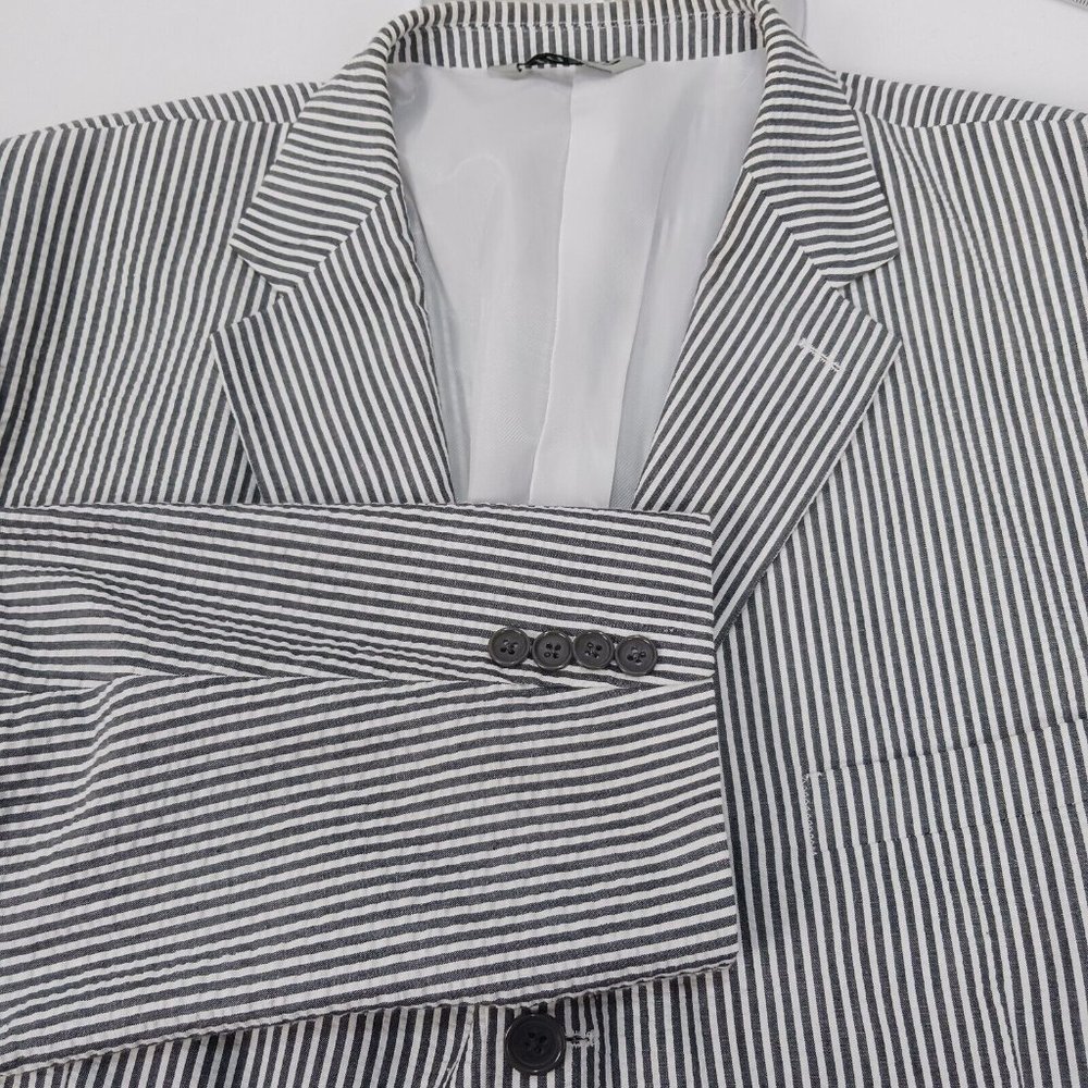 Afazzy 50L Charcoal Gray Pinstripe Cotton Blend Seersucker Blazer Jacket